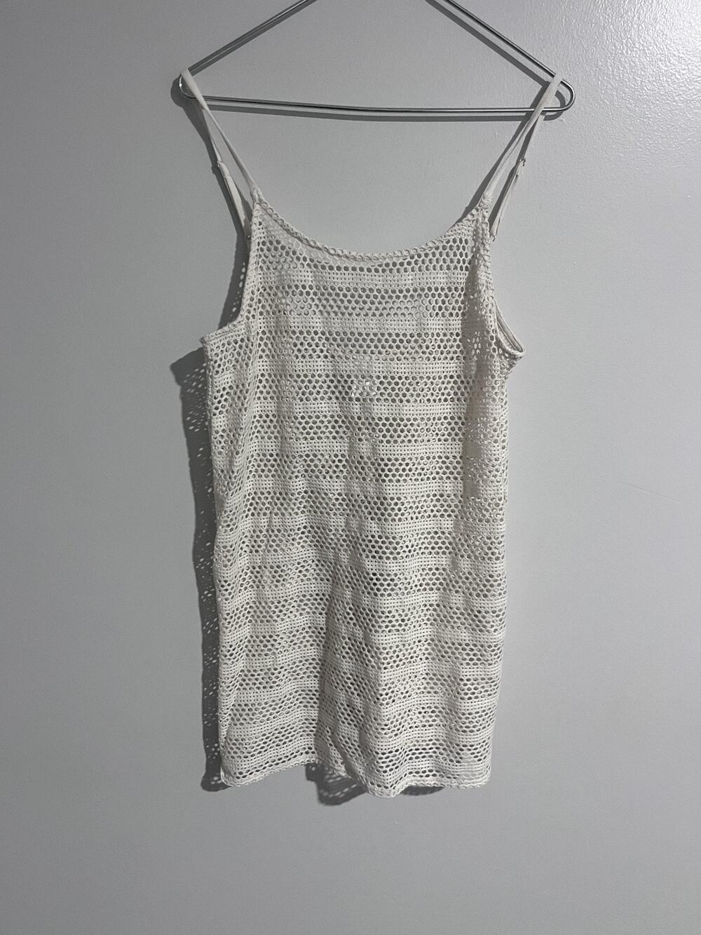 Wild Fable Dress Womens L White Striped Mesh Sheer Strappy Sundress Beach